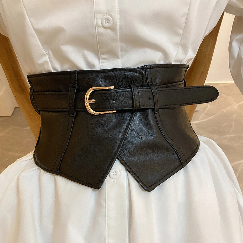 

Elastic PU Corset Belt for Women, Adjustable Wide Waistband Cummerbund for Dresses & Coats, Fashion Waspie Girdle Belt