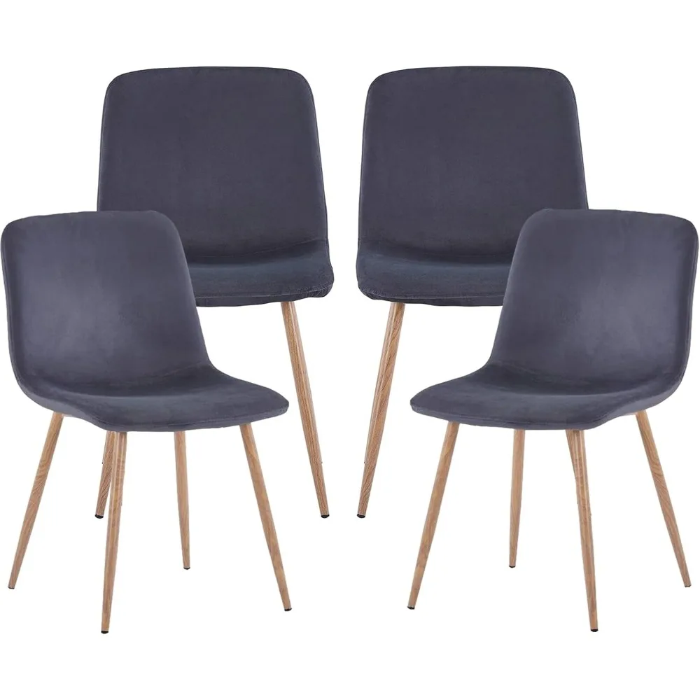 Kitchen Side Chair Gray Set of 4 Velvet Dining Room Chairs with Metal Legs Modern Padded Dining Chairs