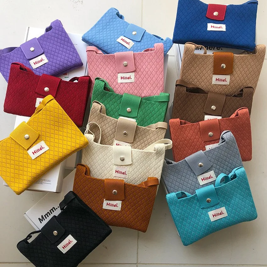 

Fashion Macaron Colors Shoulder Bag Small Knitted Phone Bag Women's Luxury Handbag Casual Messenger Bag Girls Coin Purse