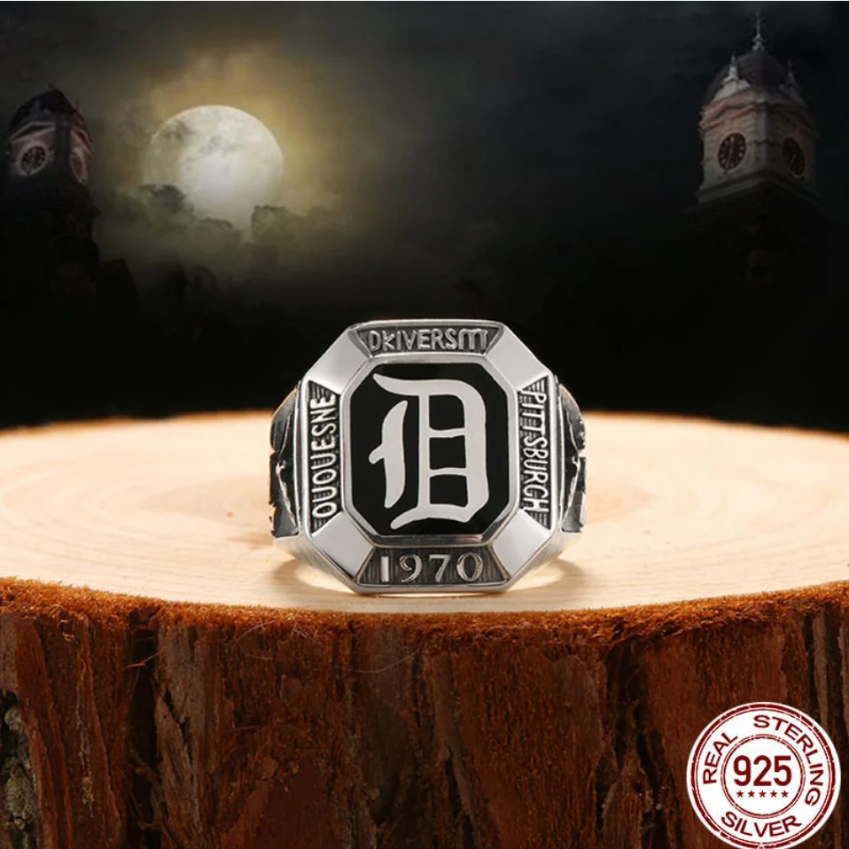 The Vampire Diaries Rings Real 925 Sterling Silver Damon Salvatore Ring Fashion Vintage Thai Silver D 1970 Ring Men's Jewelry