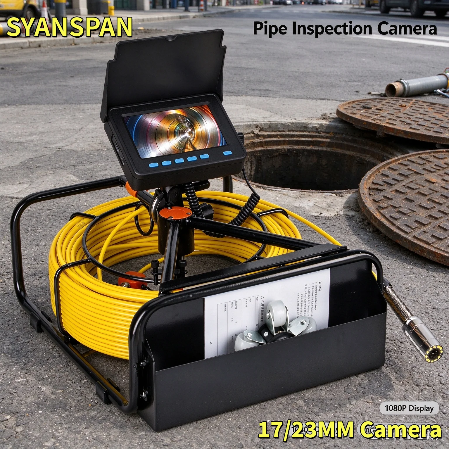SYANSPAN Industrial Pipeline Inspection Camera, 4.3 Inch IPS HD Monitor Drain Sewer Endoscope with 16GB DVR Recording,5MM Cable