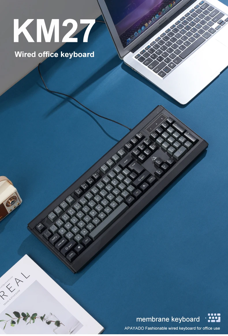 KM27 Wired 104 Keys Full‑Size Keyboard, Two‑Tone Spliced Keycaps,1.45M USB Cable Plug‑and‑Play 760g for Office Desktop PC Laptop