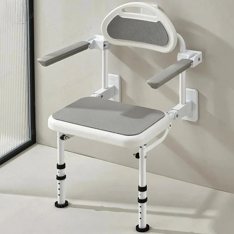 Wall Mounted Foldable Bathroom Chair, Non-Slip Shower Stool with Armrests, Safety Seat for Elderly and Pregnant Women Home Use