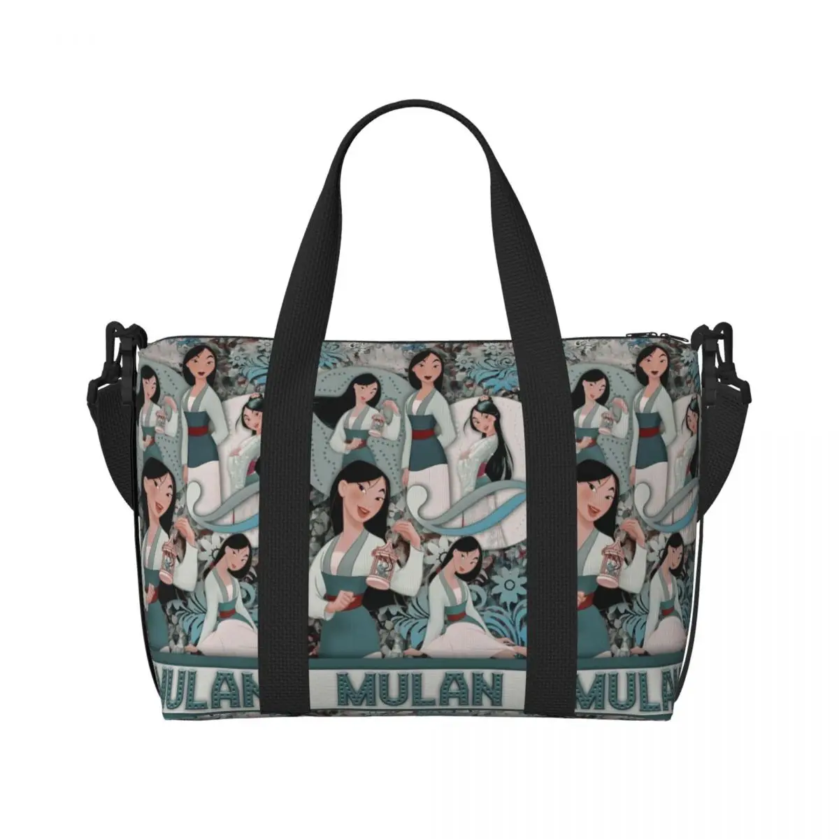 Custom Mulan Princess Beach Tote Bag Women Big Compartment Gym Beach Travel Bags