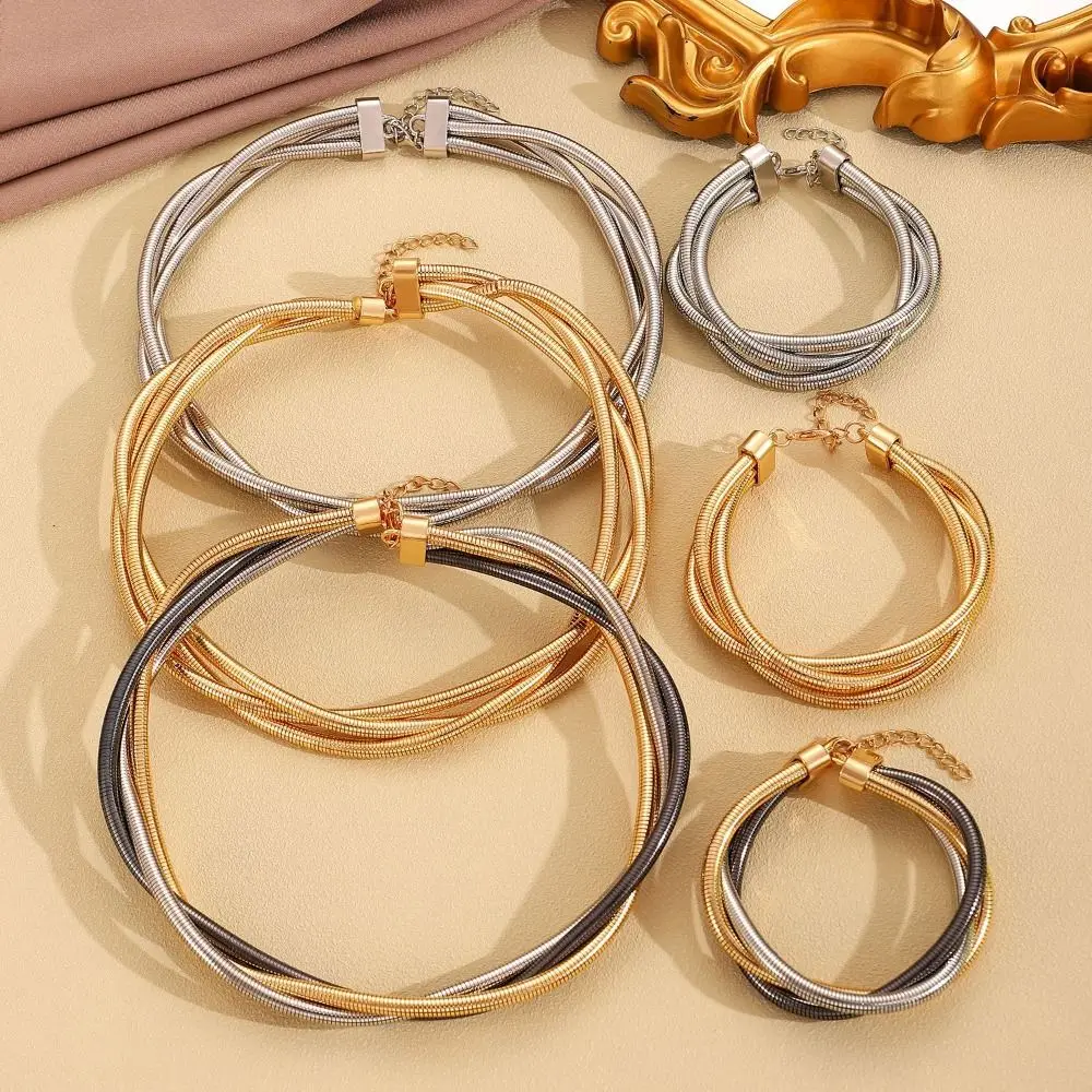 Creative Gift Alloy Bendable Snake Necklace Gold Color Twistable Flexible Choker Silver Color Punk Bracelet