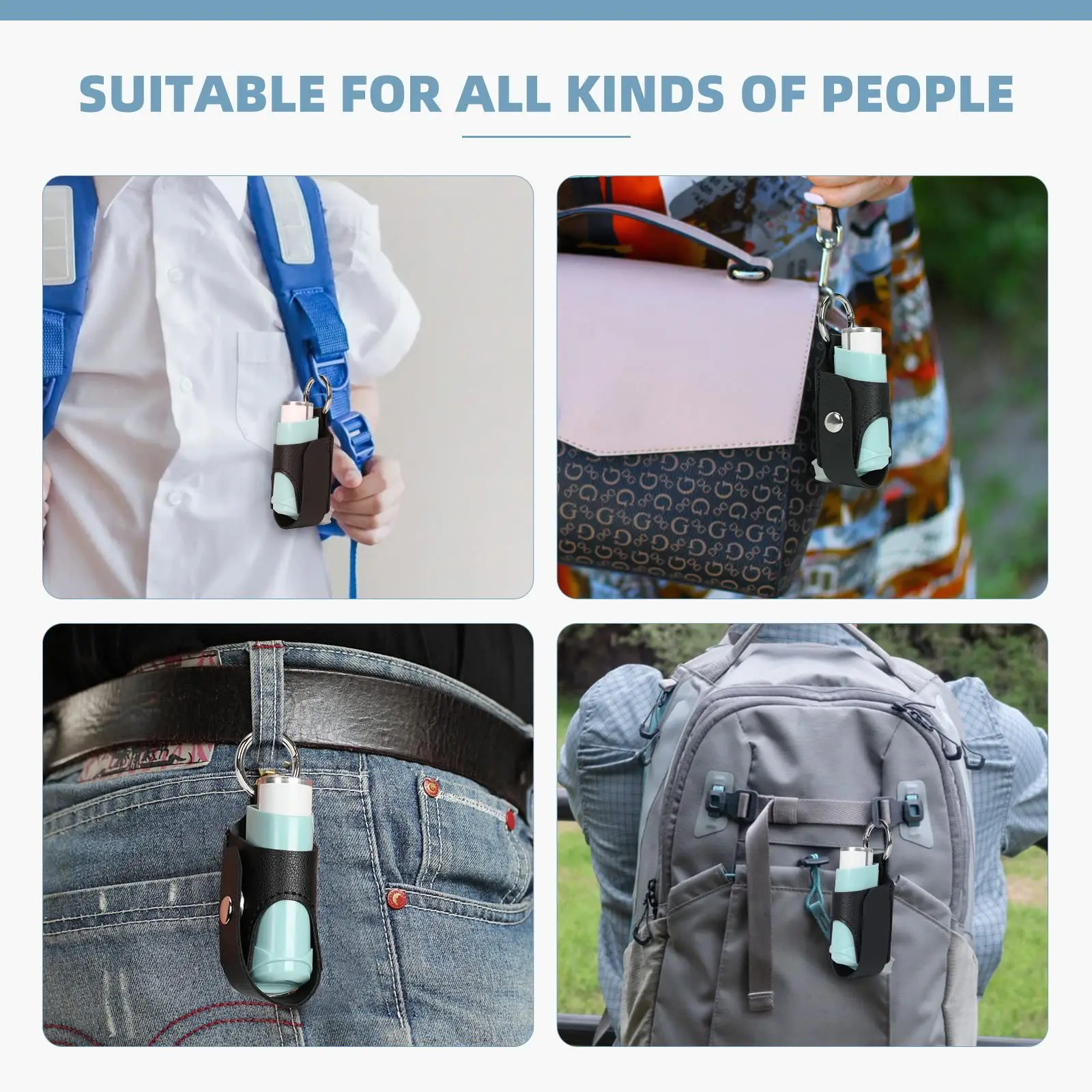 Inhaler Keychain Holder Asthma Inhaler Case PU Leather Pouch Carabiner Keyring Belt Loop Bag Charm Set Portable Spray Keychain
