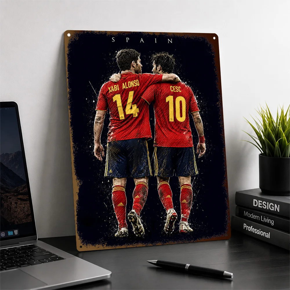 Xabi Alonso & Cesc Fàbregas Football Printed Poster Customized Metal Sign Club Legacy Style Wall Art Made For Loyal Supporters