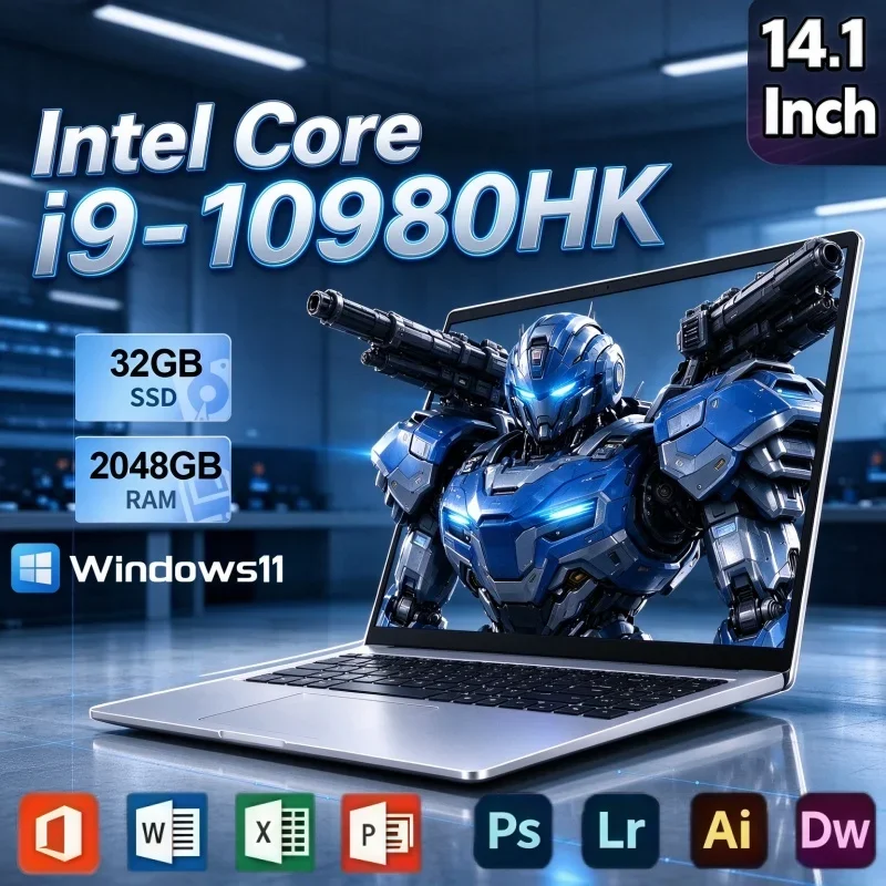 14.1 Inch Large Capacity Portable Notebook PC Intel I9-10980HK Win11 32GB RAM 2TB SSD High Performance Laptop For Daily Use