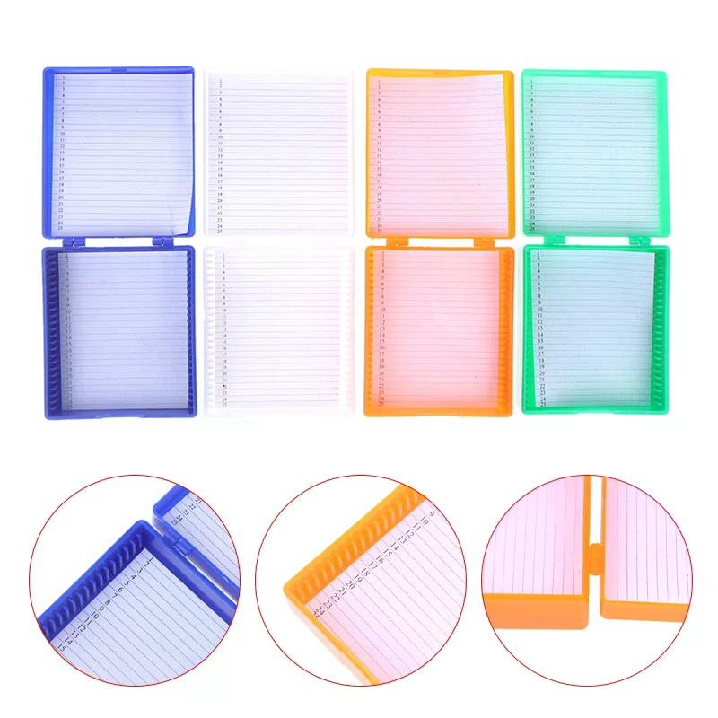 Plastic Microscope Glass Slide Box 25pcs Biological Slices Storage Case Holder for Prepared Microscope Slides (Only Empty Box)