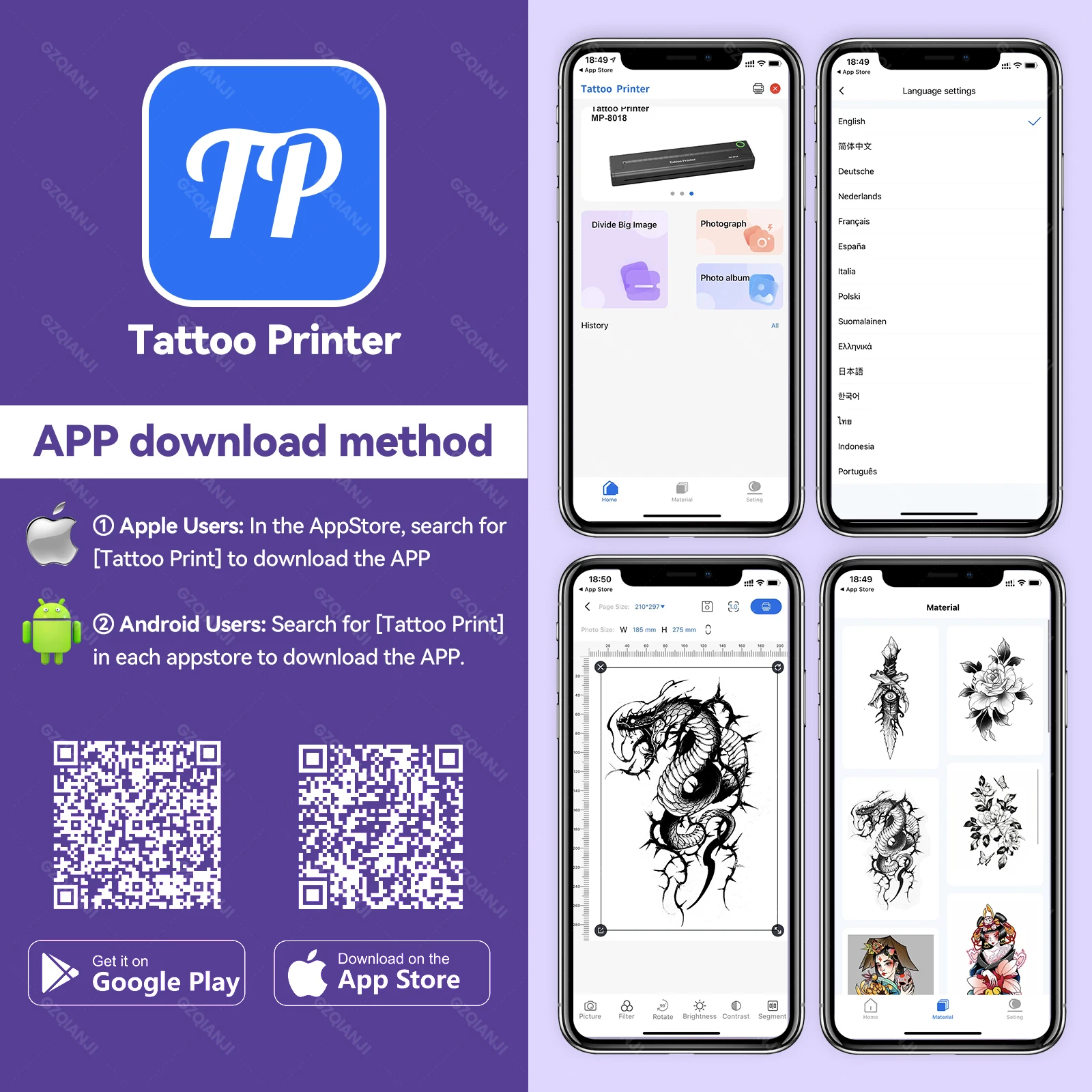 Mini Portable A4 Thermal Printer Tattoo Stencil Printer Bluetooth HD Printing Tattoo Machine A4 Tattoo Transfer Paper Printing