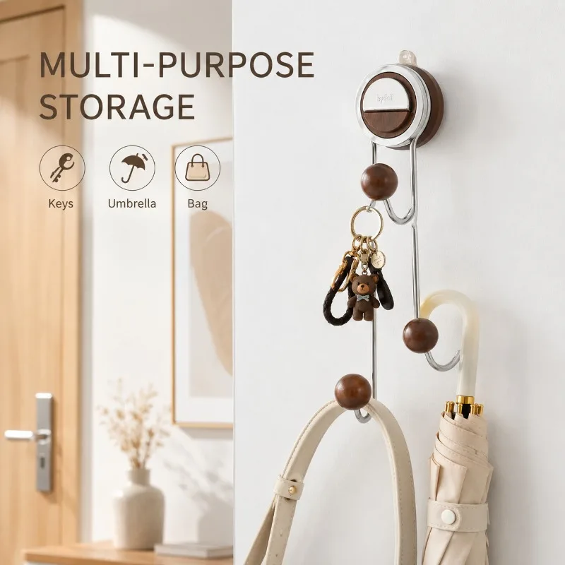 Modern Double Hook Suction Cup Hanger Wall Mounted Storage Holder Kitchen Bathroom Towel Rack Space Saving Organizer