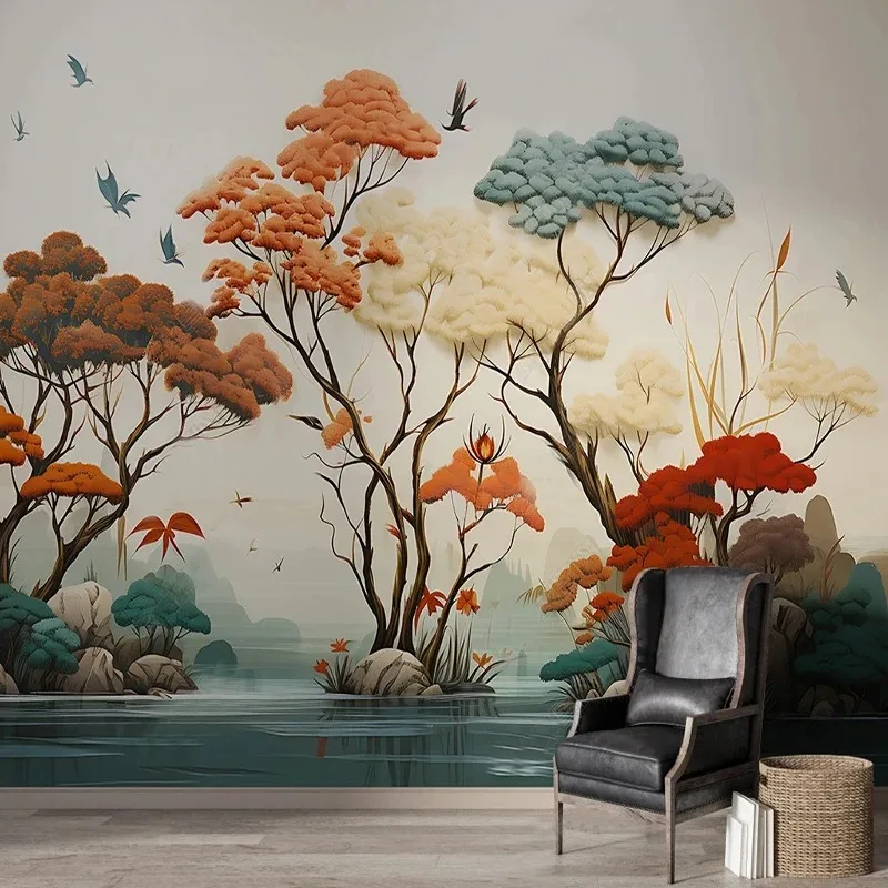 Custom Wallpaper Art hand-painted Rainforest Plants Flowers Mural Wall Painting Living Room TV Sofa Study Home Decor Background