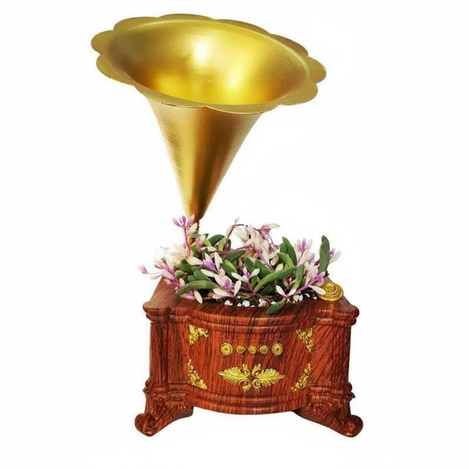 Gramophone Shaped Resin Planter Vintage Phonograph Flowerpot for Succulents Garden Ornament