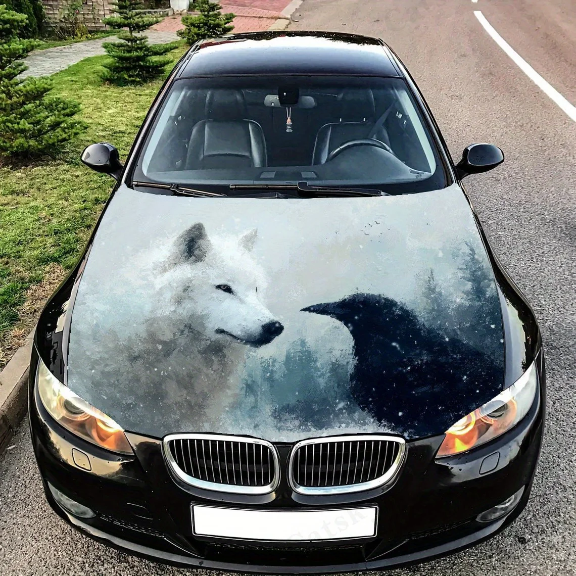 

Белый волк и черный огонь, наклейка на капот автомобиля, наклейка на грузовик, самоклеящиеся долговечные автомобильные аксессуары, подходит для автомобиля