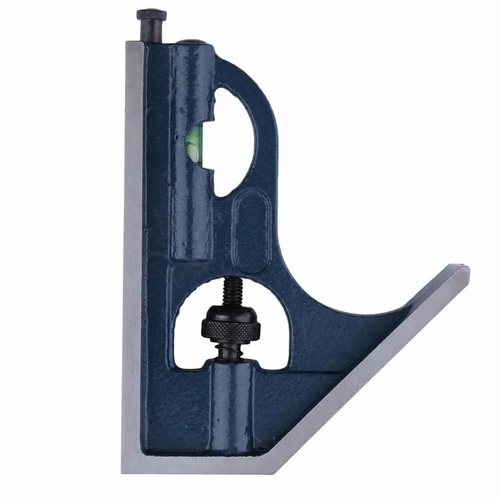 4pcs Carbon Steel Combination Angle Square Set Universal DIN Grade Bevel Protractor Kit 0-180° Gauge Ruler Measuring Tool Set