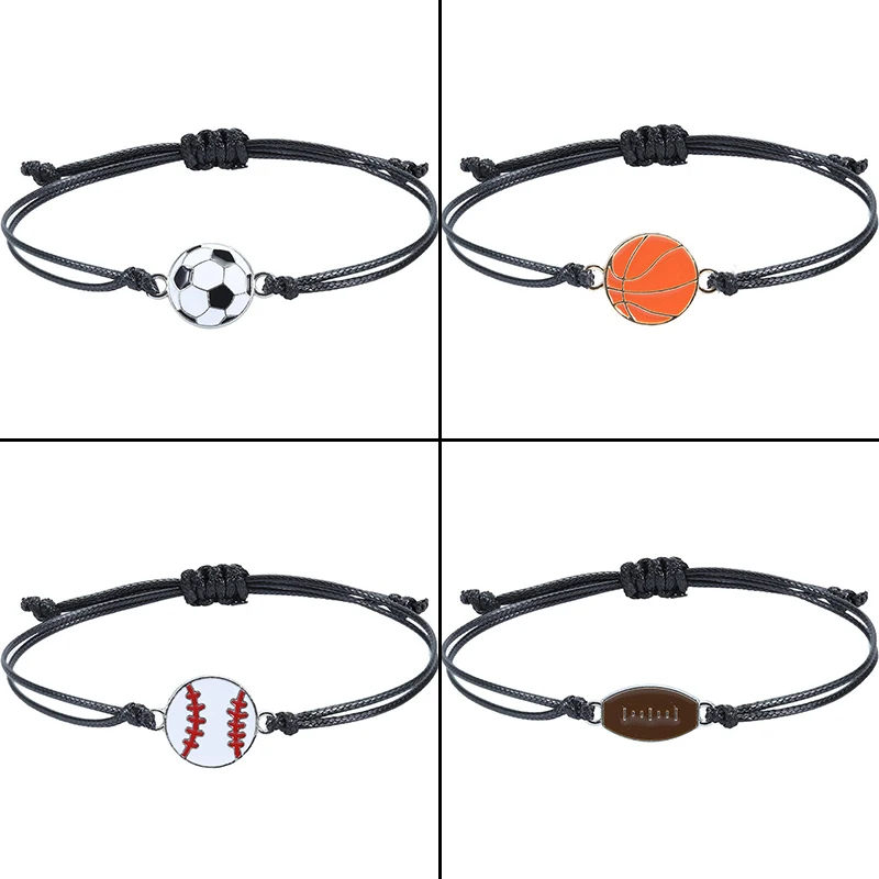 عارضة كرة السلة كرة القدم سحر سوار المرأة السوداء اليدوية المنسوجة حبل مجوهرات الفتيات الرياضة البيسبول الرجبي أساور بالجملة