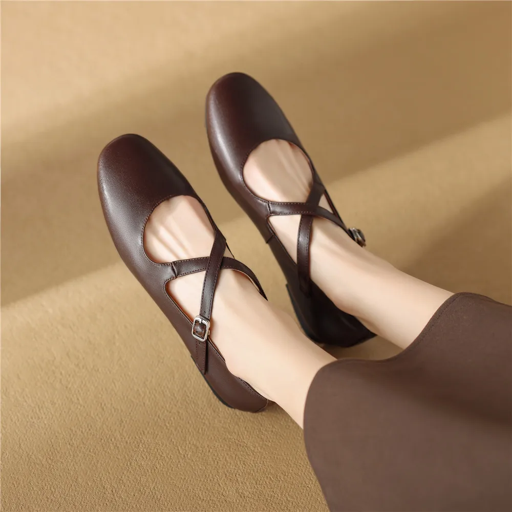 FEDONAS New Arrival Women Flats Spring Summer Round Toe Buckle Strap Genuine Leather Concise Casual Working Shoes Woman Basic