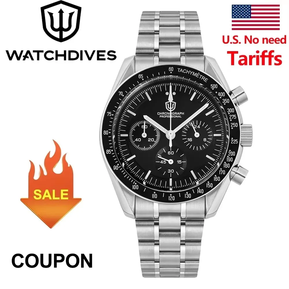

Watchdives WD1860 40 мм часы для дайвинга VK63 хронограф кварцевый механизм сапфировый светящийся 10 бар водонепроницаемые часы из нержавеющей стали