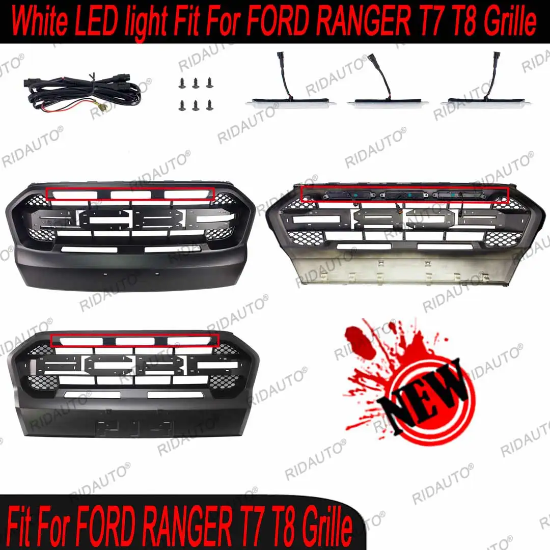 3PCS LED Light Bar Kit For HMT Aftermarket Raptor Grille Fit For 2015-2021 FORD RANGER T7 T8 Amber Yellow White Color