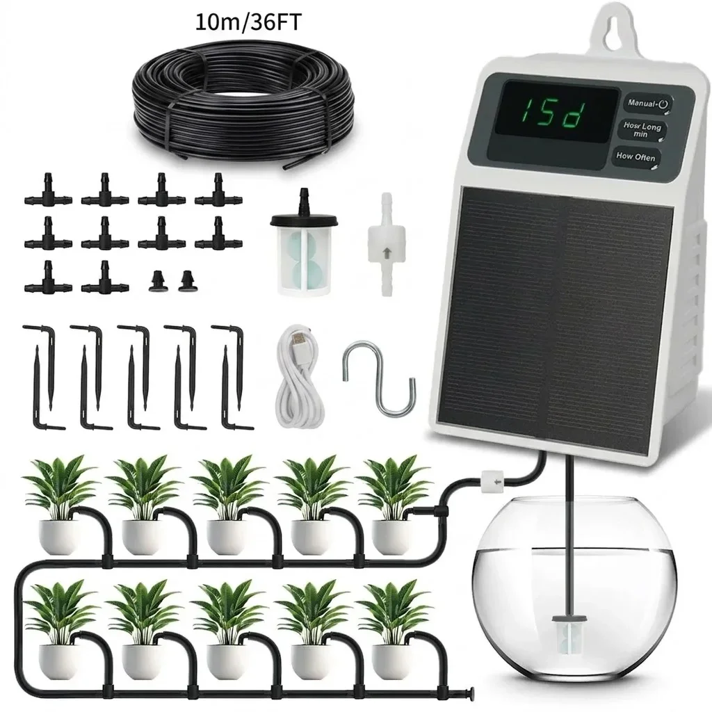 Upgraded Solar Drip Irrigation System Automatic Watering Plants Supplies for Home Garden Balcony Greenhouse Hanging Plants Kit