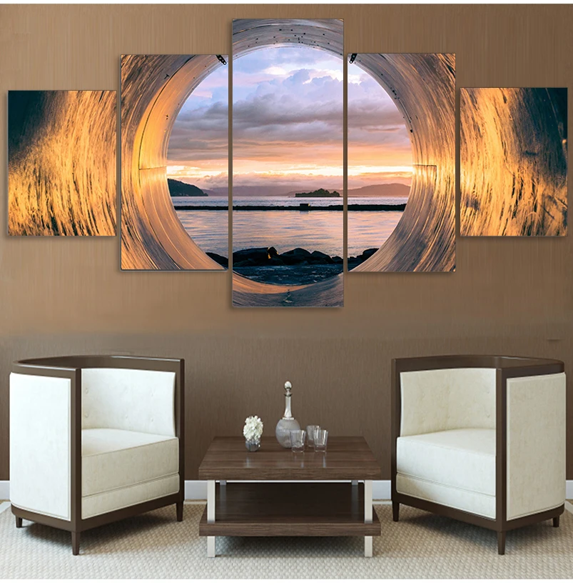 

5 Pieces Wall Art Canvas Poster Sunset Ocean View Landscape Painting Living Room Decor Print Bedroom Mural Home Decoration