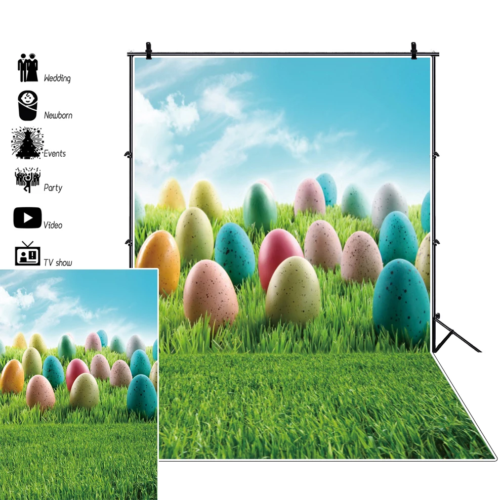 Easter Photography Backdrops Spring Wooden Boardwalk Wall Flower Meadow Bunny Egg Background Children Photo Zone Banner