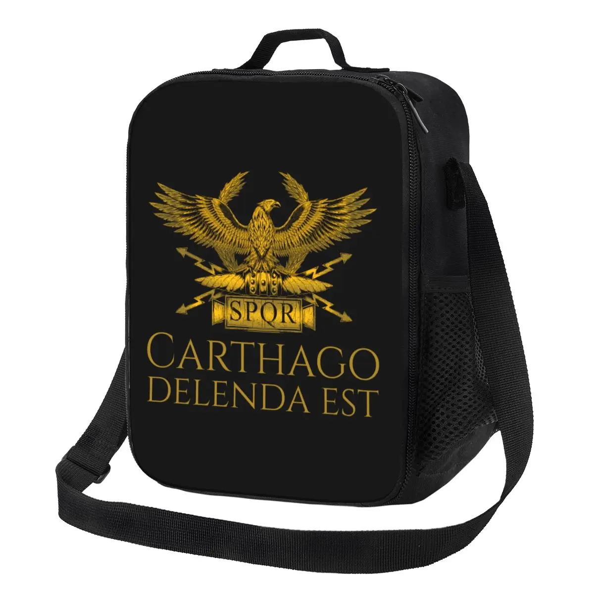 Ancient Classical Roman History Carthago Delenda Est Latin Quote Insulated Lunch Tote Bag for Golden Eagle Portable Thermal