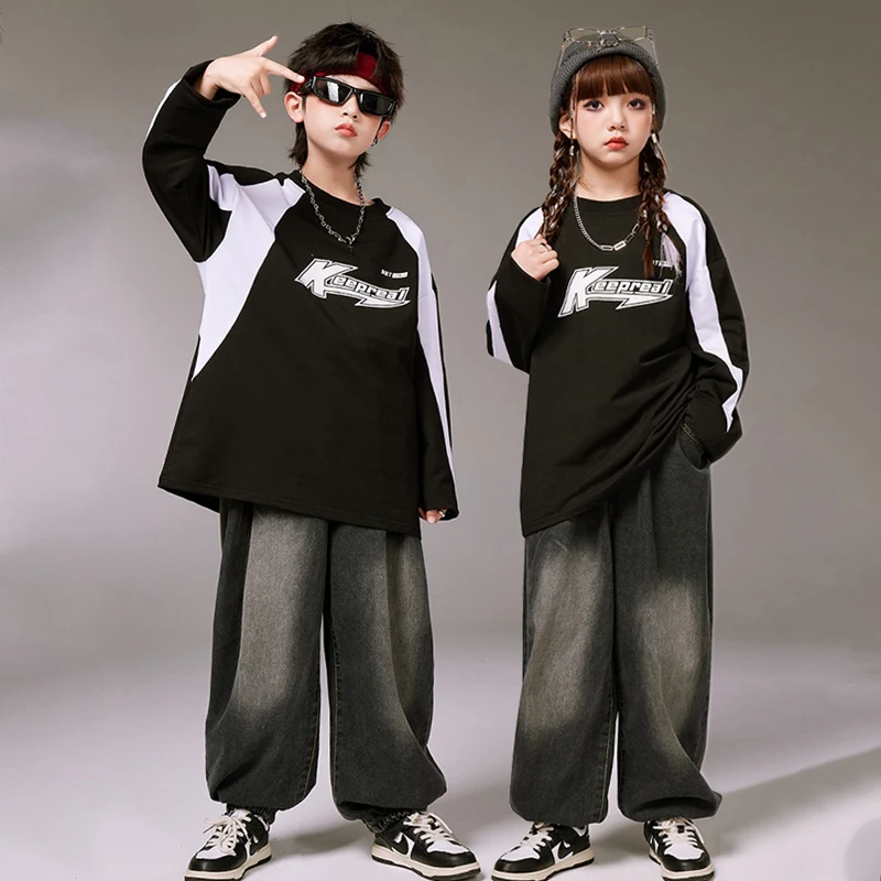 

Children Clothing Ballroom Hip Hop Dance Costumes For Kids Loose Shirts Hiphop Pants Suit Girls Jazz Dance Rave Clothes DQS15212