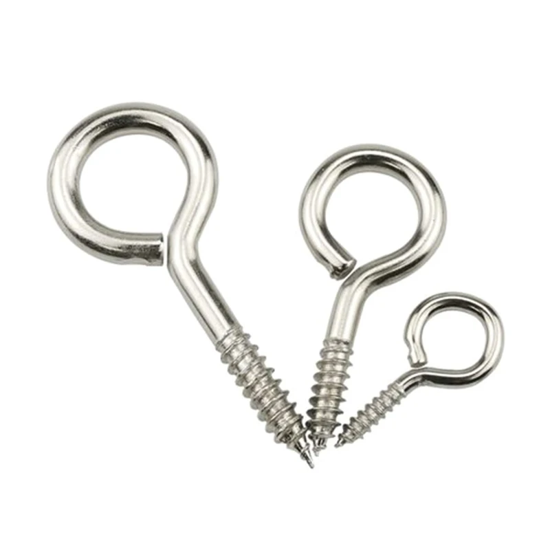 20 Pieces Stainless Steel Eye Screws Hooks Self-tapping Screws Hooks Ring Metal Cup Hooks Screw-in Hanger Dropsale