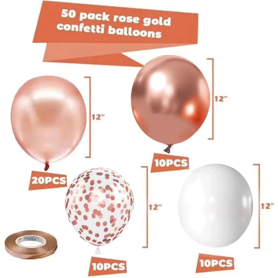بالونات قصاصات ذهبية وردية 50 قطعة 12 بوصة من بالونات اللاتكس باللون الأبيض والذهبي الوردي مع سلسلة 33 قدم لعيد الميلاد #2