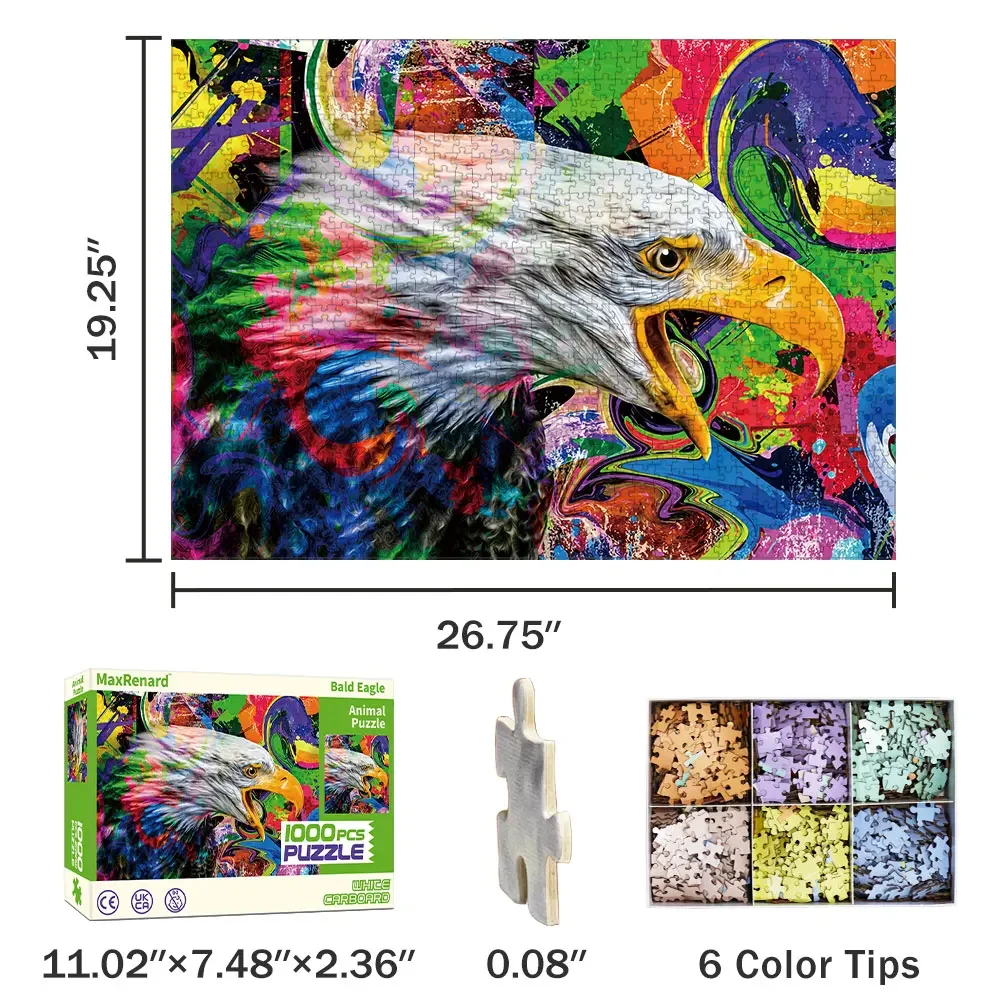 MaxRenard Puzzle 1000 Stück Ölgemälde Weißkopfseeadler Puzzles für Erwachsene Dekompression Spielzeug Familie Spiel Home Dekoration