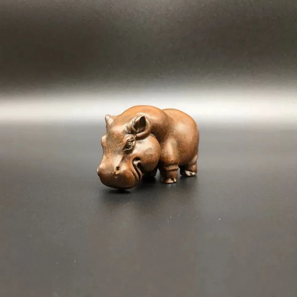 Solid Brass Cute Little Hippo Statue Handpiece Mini Animal Tea Pet Home Desk Decor Gift