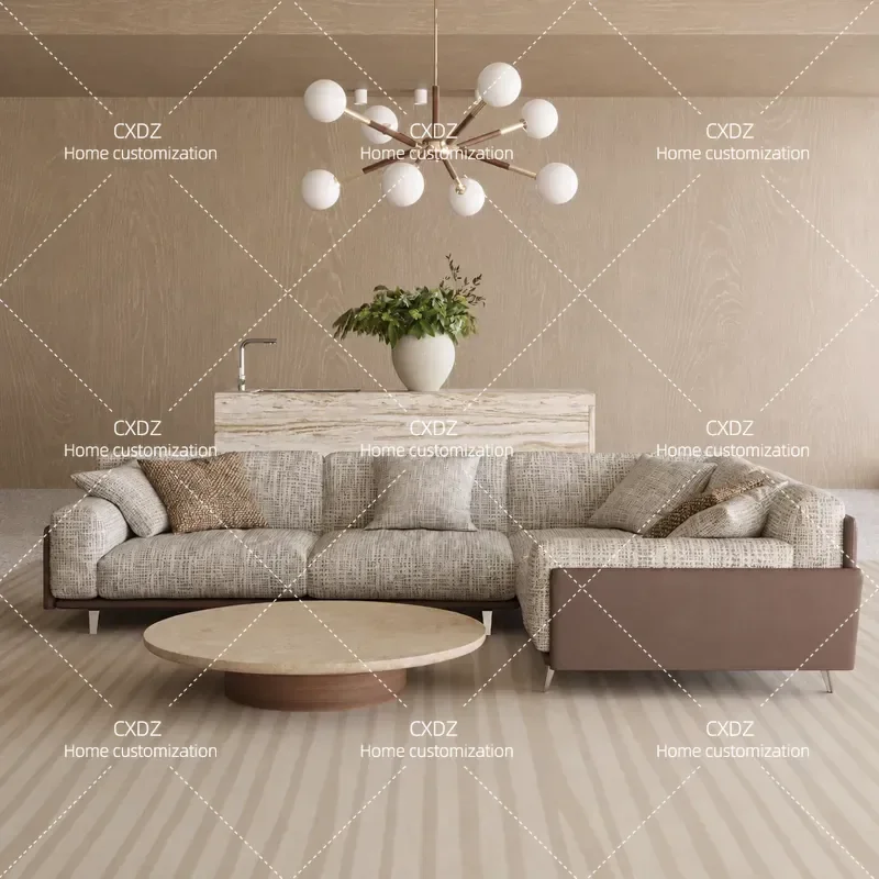 2025 New Fabric Sofa Cotton Linen Straight Row Down Filling Minimalist Style for Villa Living Room