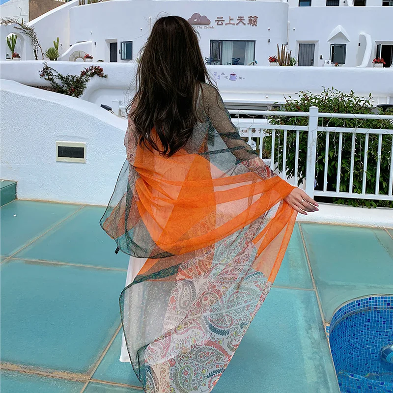 Thin Transparent Travel Beach Sunscreen Scarf for Women Bikini Large Shawl Sarong Wrap Brazilian Swimsuit Cover-ups 125x180cm