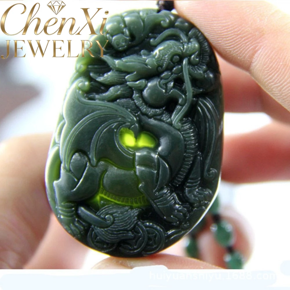 Natural Hetian Green Jade Kirin Pendant Carved Auspicious Beast Traditional Blessing Jade Charm Best Elegant Jewelry Ideal Gift