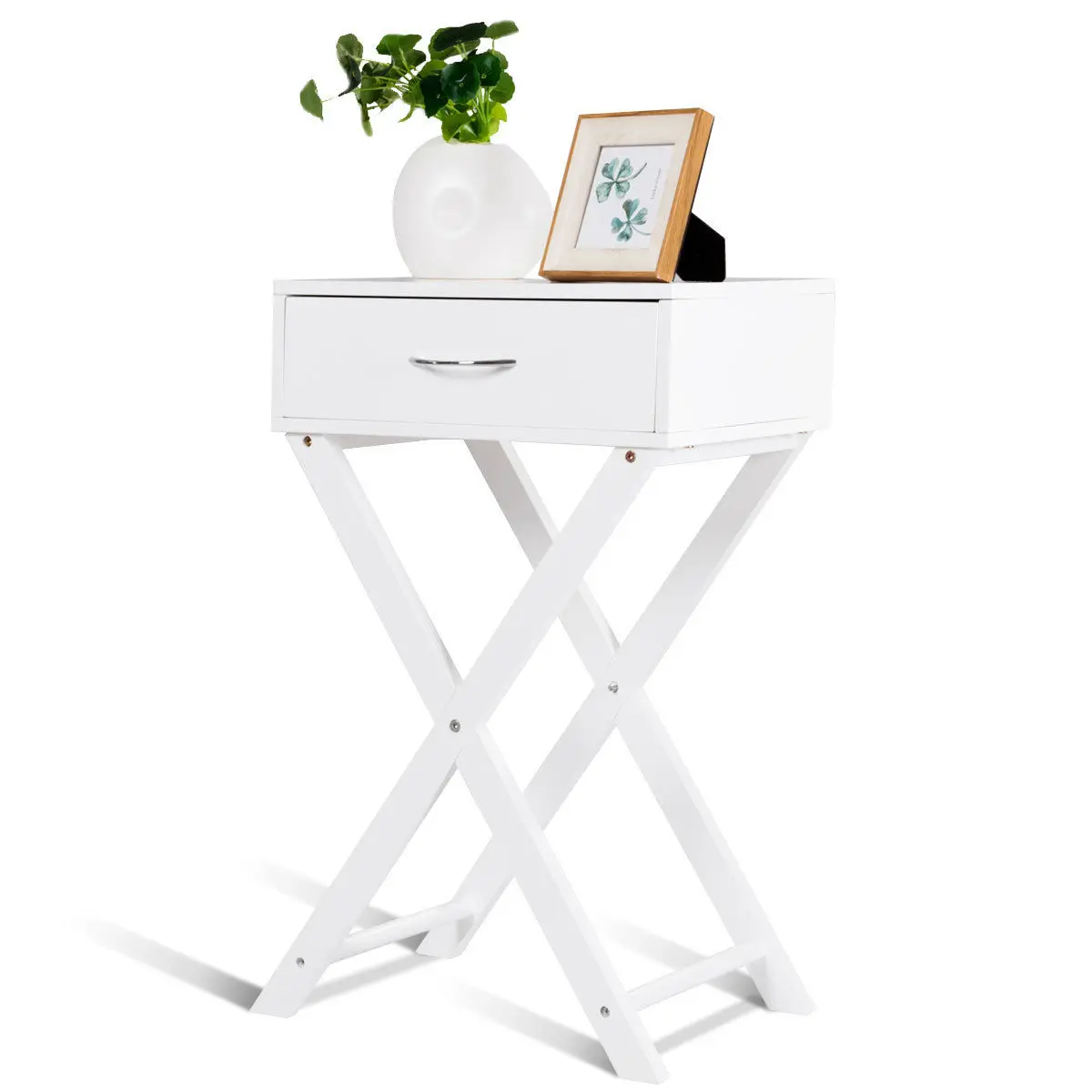 Nightstand X-Shape Drawer Accent side End Table Modern Home Furniture White