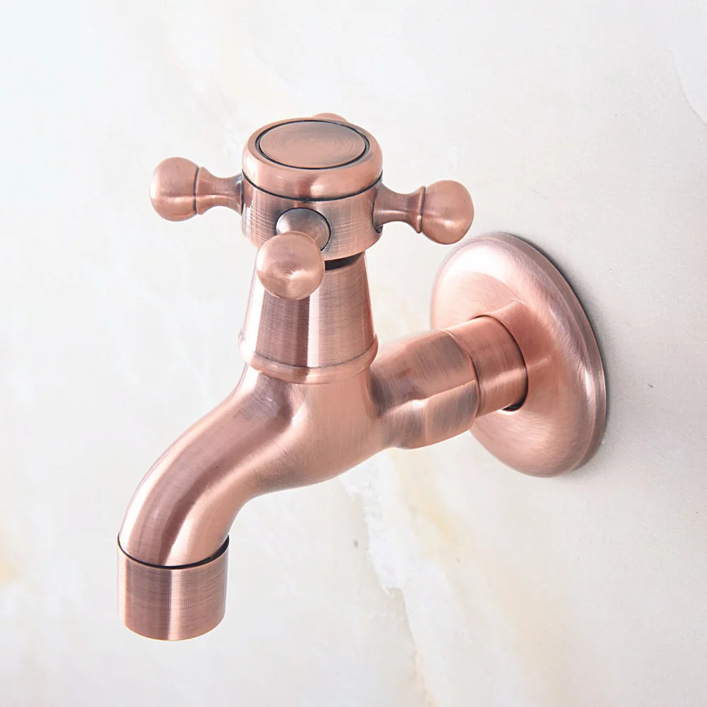 Antique Red Copper Cross Handle Wall-mounted Mop Pool Sink Tap Garden Single Handle Cold Water Faucet Lav330