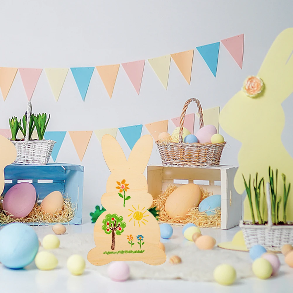 

6 Pcs Rabbit Shaped Wood Chips Easter Decorations Crafts Planks Bunny Cutouts Wooden Slices Unfinished Pieces Home Sewing