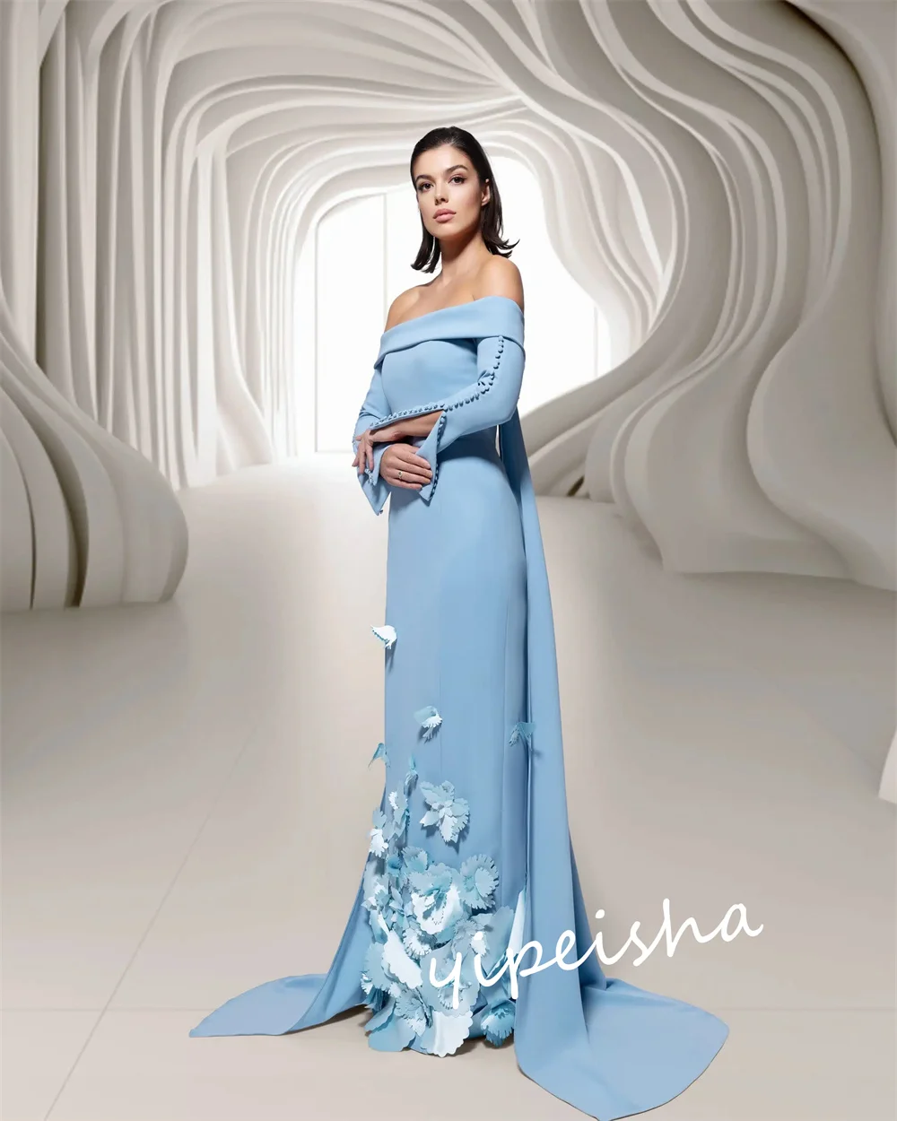 Ballkleid Saudi-Arabien Abschluss ball Satin Knopf Applikation Clubbing A-Linie schulter frei maßge schneiderte Anlass Kleid lange Kleider