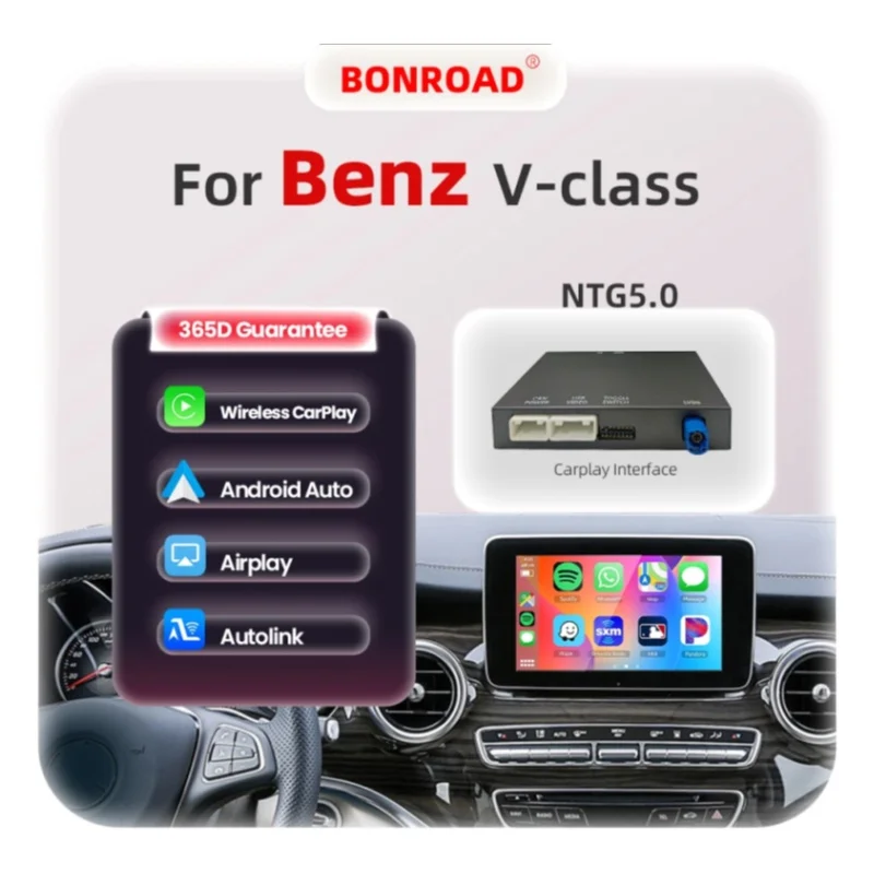 BONROAD Kabelloser CarPlay-Adapter Android Auto Modul für Mercedes Benz A B C E W205 W447 V-Klasse NTG 5.0 Bluetooth Mirror Link