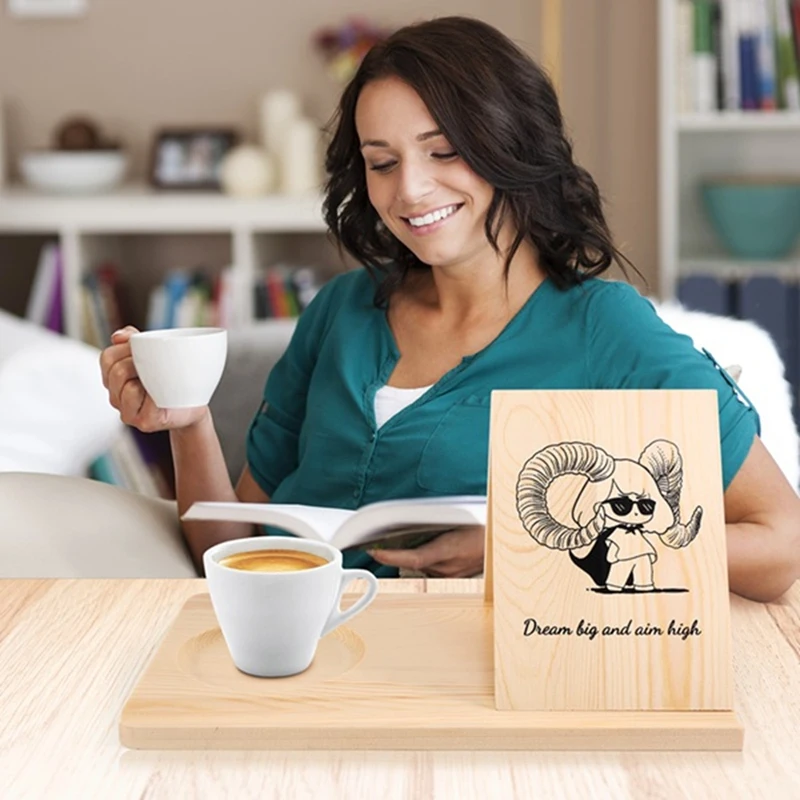 Wooden Reading Stand Removable Triangle Book Stand With Cup Holder Multifunctional Recipe Shelf For Desktop Cartoon Girl