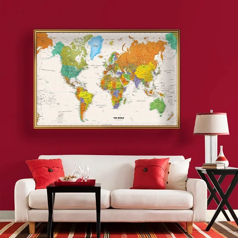 Affiche d'art mural de carte fongique du monde en anglais, décoration d'affiche de fuchsia, carte de salon, fournitures de maison et d'école, 225x150cm