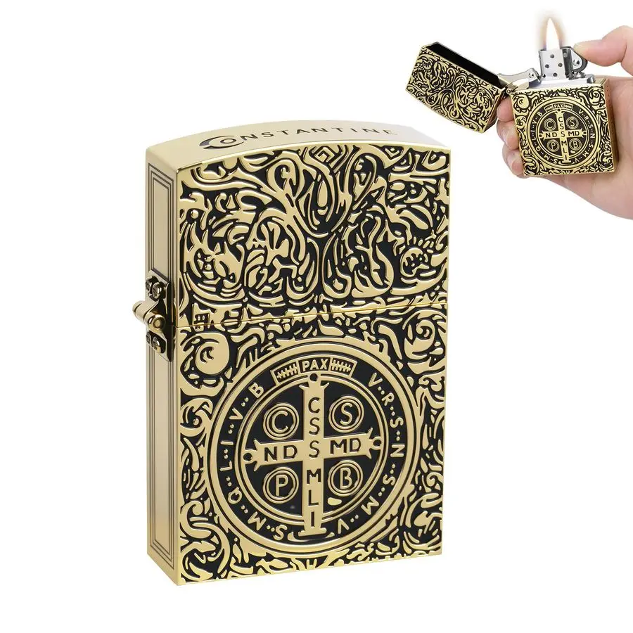 

Lighter, Oversized Carved Vintage Trench Lighter, Cool Heavy Armor Style Kerosene Lighters, Windproof Refillable St Benedict Met