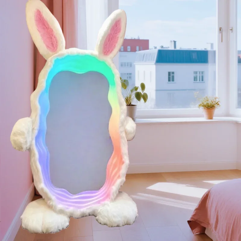 Internet Celebrity Home Bedroom Cute Plush Rabbit Full Body Ins Wave Remote App Control RGB Cartoon Floor Mirror Light