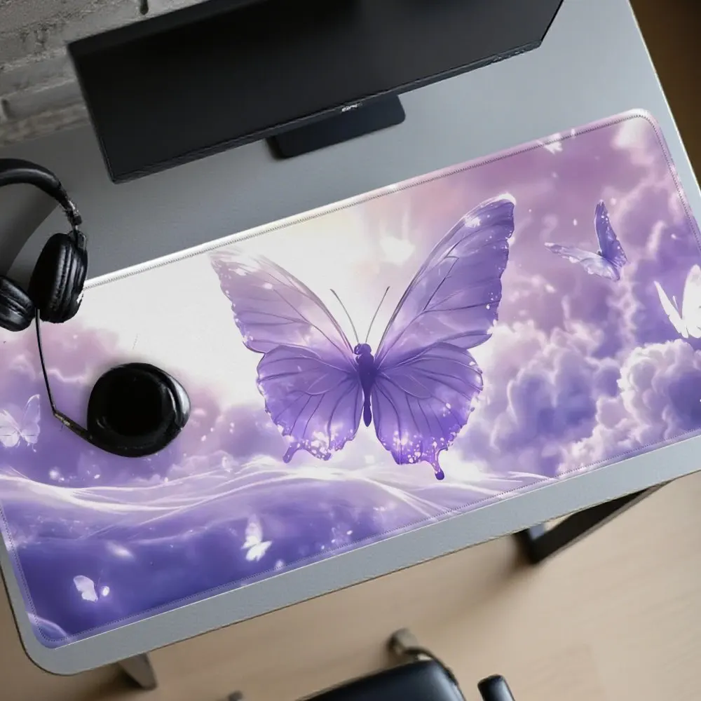 

Фиолетовый бабочка с эстетическим узором XXL коврик для мыши резиновый противоскользящий коврик для ноутбука и рабочего стола утолщенная клавиатура аксессуары для ПК запирающий край