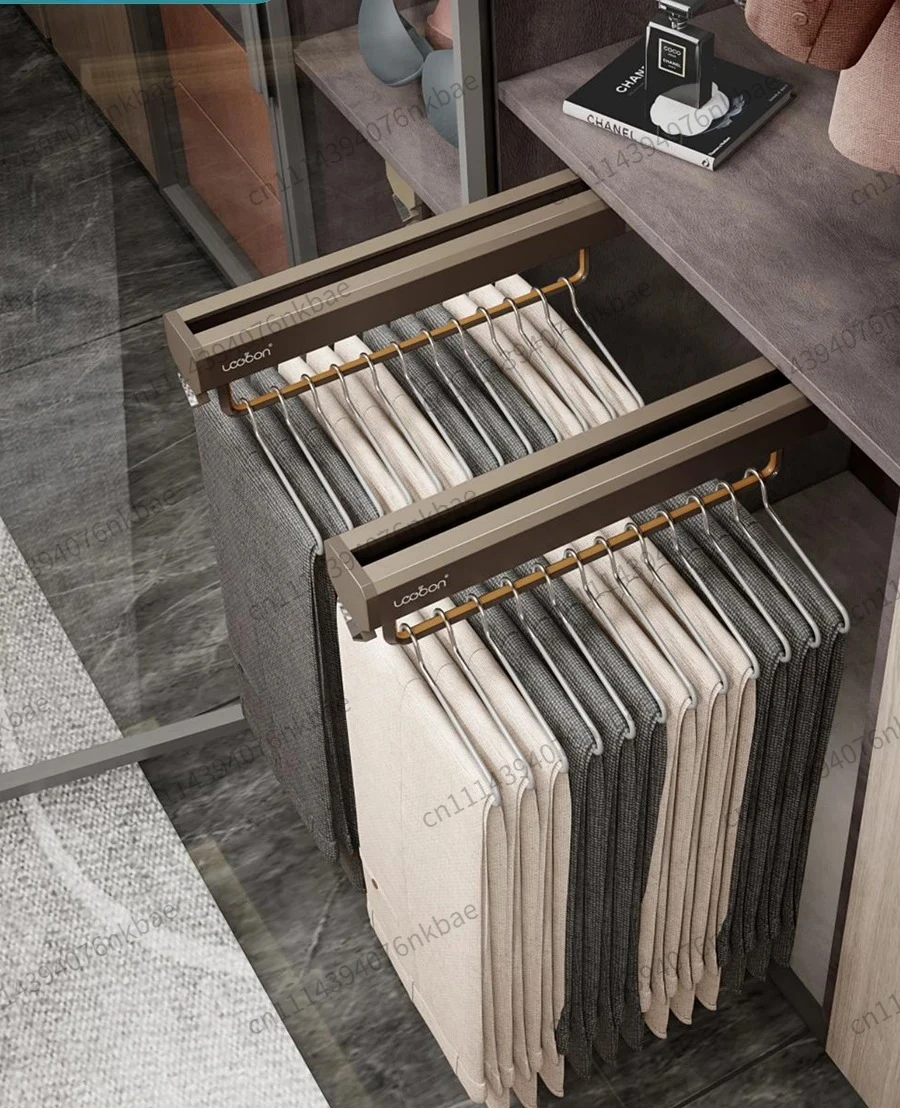Top Install Retractable Pants Hanger Slide Track, Wardrobe Pull-out Trouser Storage Rack Closet Hardware Accessories