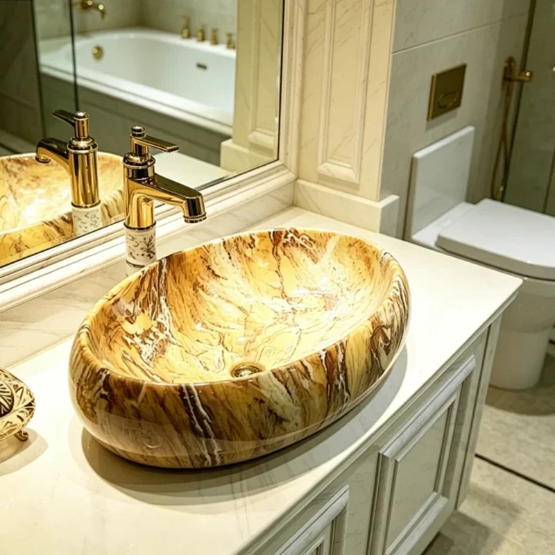 60Cm*40Cm Oval-Shaped Stone-Patterned Ceramic Washbasin, an Ideal Choice for Modern Bathroom Fixtures, Suitable for Changing Rooms, Vanity Tables, Bathrooms, Toilets, and Rvs
