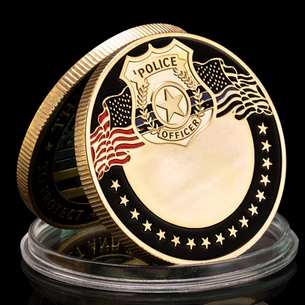 United States Police Officer Souvenir Coin The Thin Blue Line Gold Plated Commemorative Coin Collectible Challenge Coin