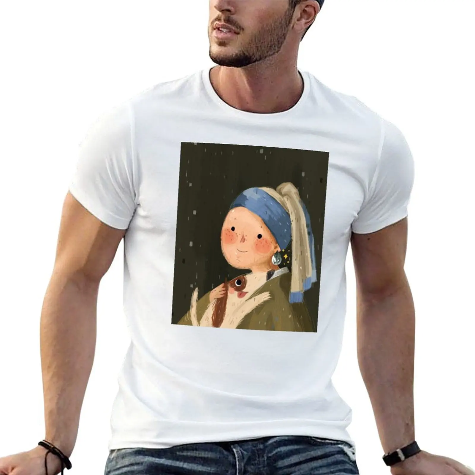 Girl with a pearl earring T-Shirt t shirt for man 100 percent cotton t shirt custom print t shirts designer T-shirt