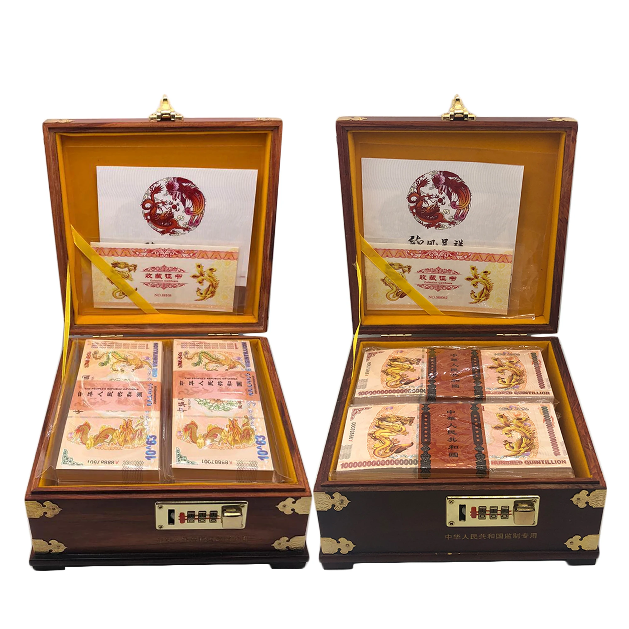 

1000pcs Chinese Dragon and Phoenix Banknotes in nice code wooden case for collection Chinese special travel and business gifts